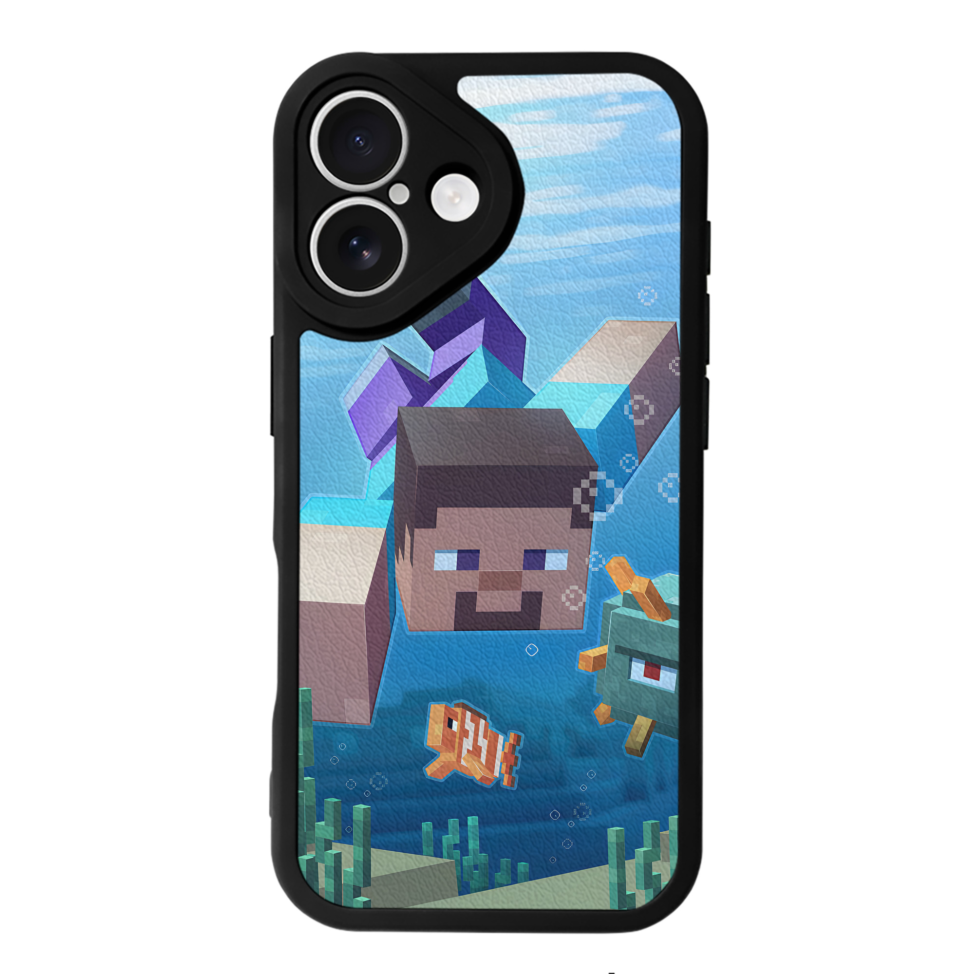 （画像用） マインクラフト ブロックの世界 Minecraft MC Block world 【iPhone 16シリーズ対応】シリコンスマホケース（レザー調） 材質：シリコン